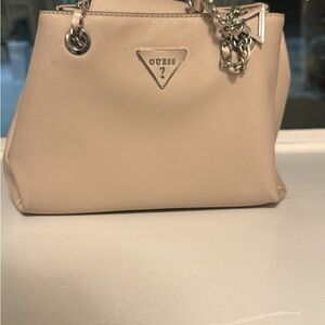 GUESS Beige Satchel with Silver Accents